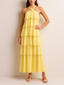 Amira | Vestido largo sin espalda con detalles de volantes