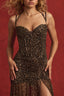 Vestido corsé asimétrico fruncido en estampado de leopardo