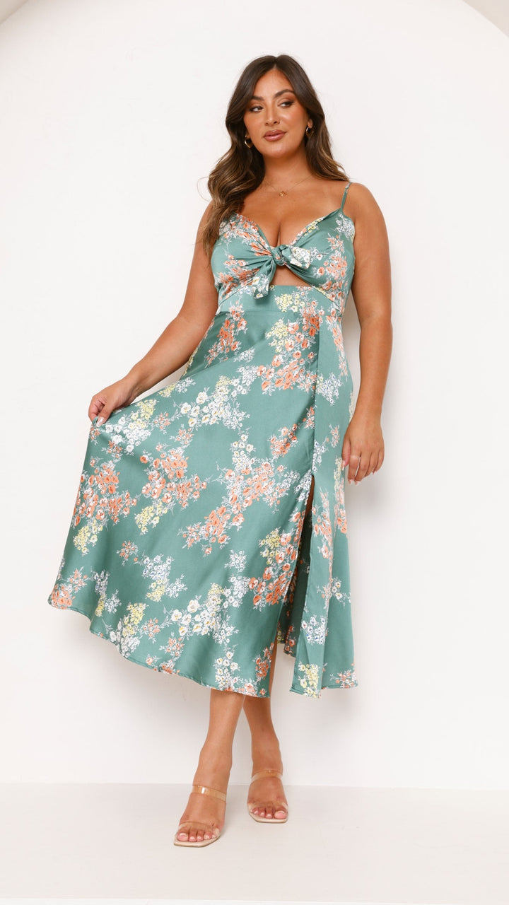 Green Floral - Midi Dress