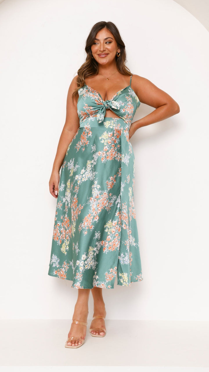 Green Floral - Midi Dress