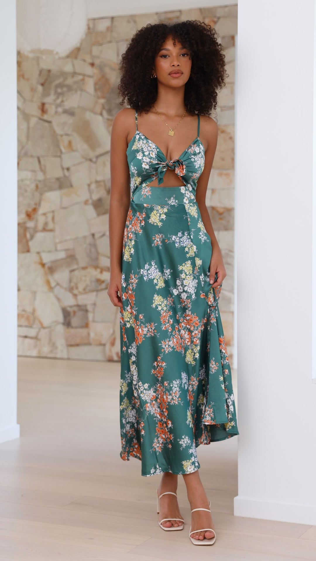 Green Floral - Midi Dress