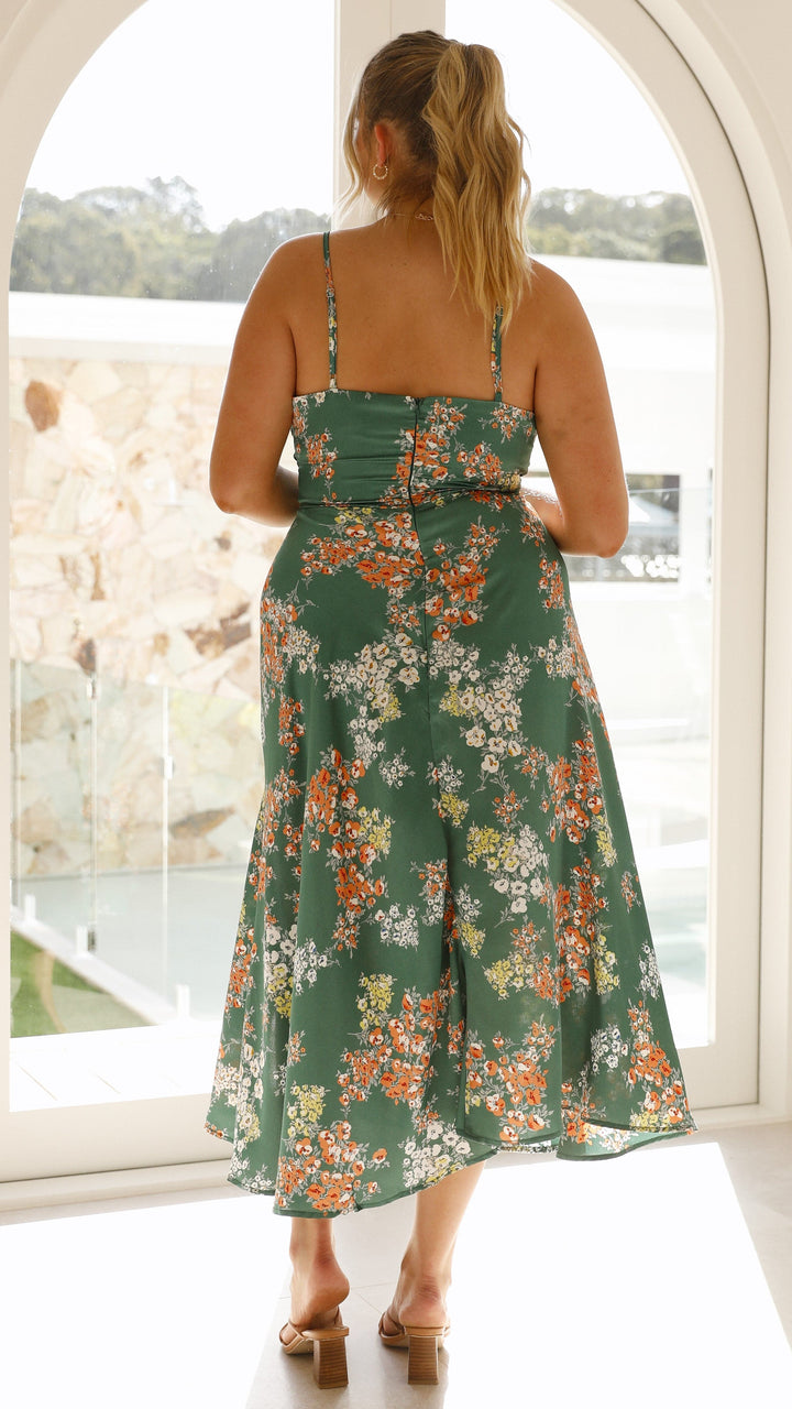 Green Floral - Midi Dress