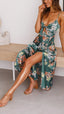 Myla | Satinklänning med blommönster och slits, midi