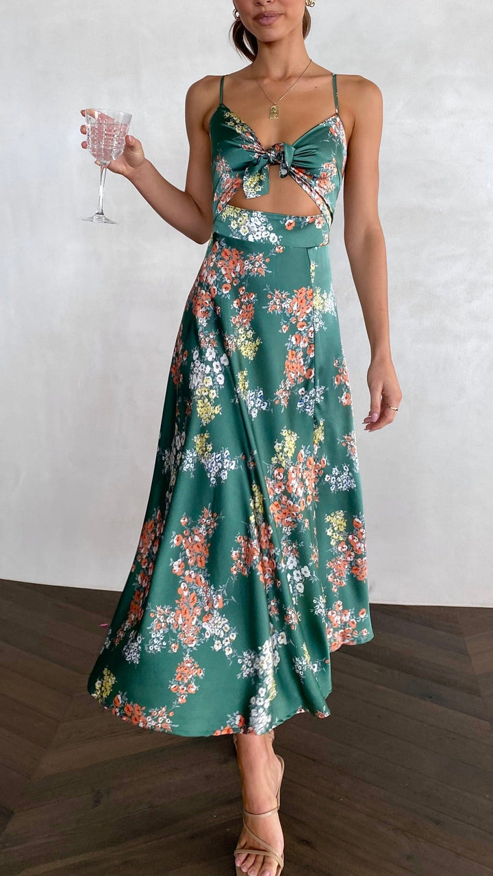 Green Floral - Midi Dress